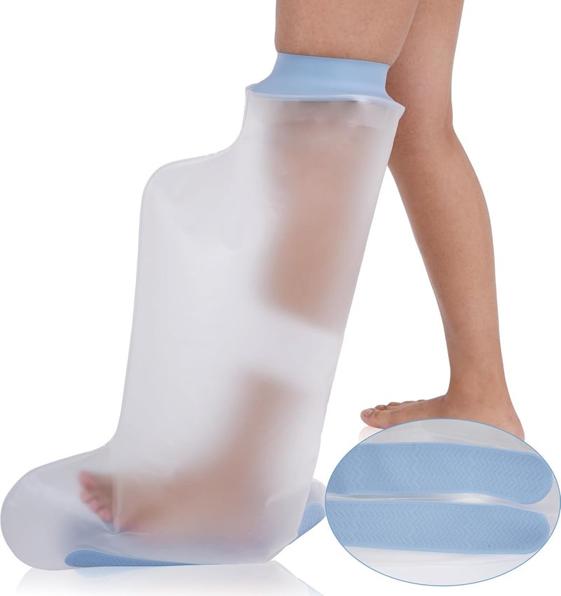 CureSquad Adult Calf Waterproof Cover, Widen Waterproof Protective Sleeve, Double Deep-grooved Anti-Slip Strips on Sole, Keeps Wound Bandages and Casts Dry, Suitable for Ankle, Calf, Knee - Image 1